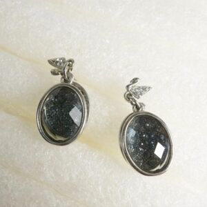 Swan Crystal like Silver tone, blue Earrings